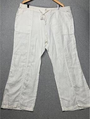 Lord & Taylor Womens Linen Wide Leg drawstring Waist Pants Plus 14 Casual Beach